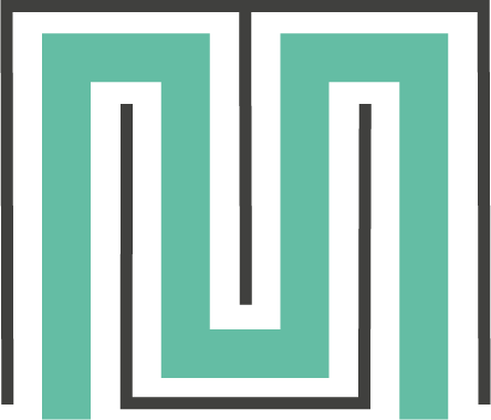 Das Logo der Seite Health.Maze-Design - Ein Türkises M mit schwarzer Umrandung